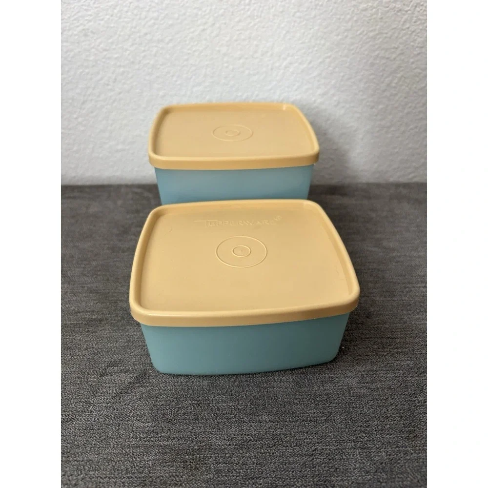 Vintage TUPPERWARE 2 Blue Pastel Freezer Squares 311-61, 312-9 w/Lids 310-87